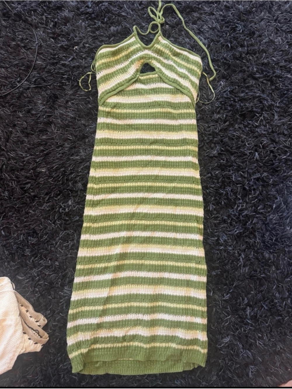 Marshalls Green and Cream Striped Halter Maxi Dress